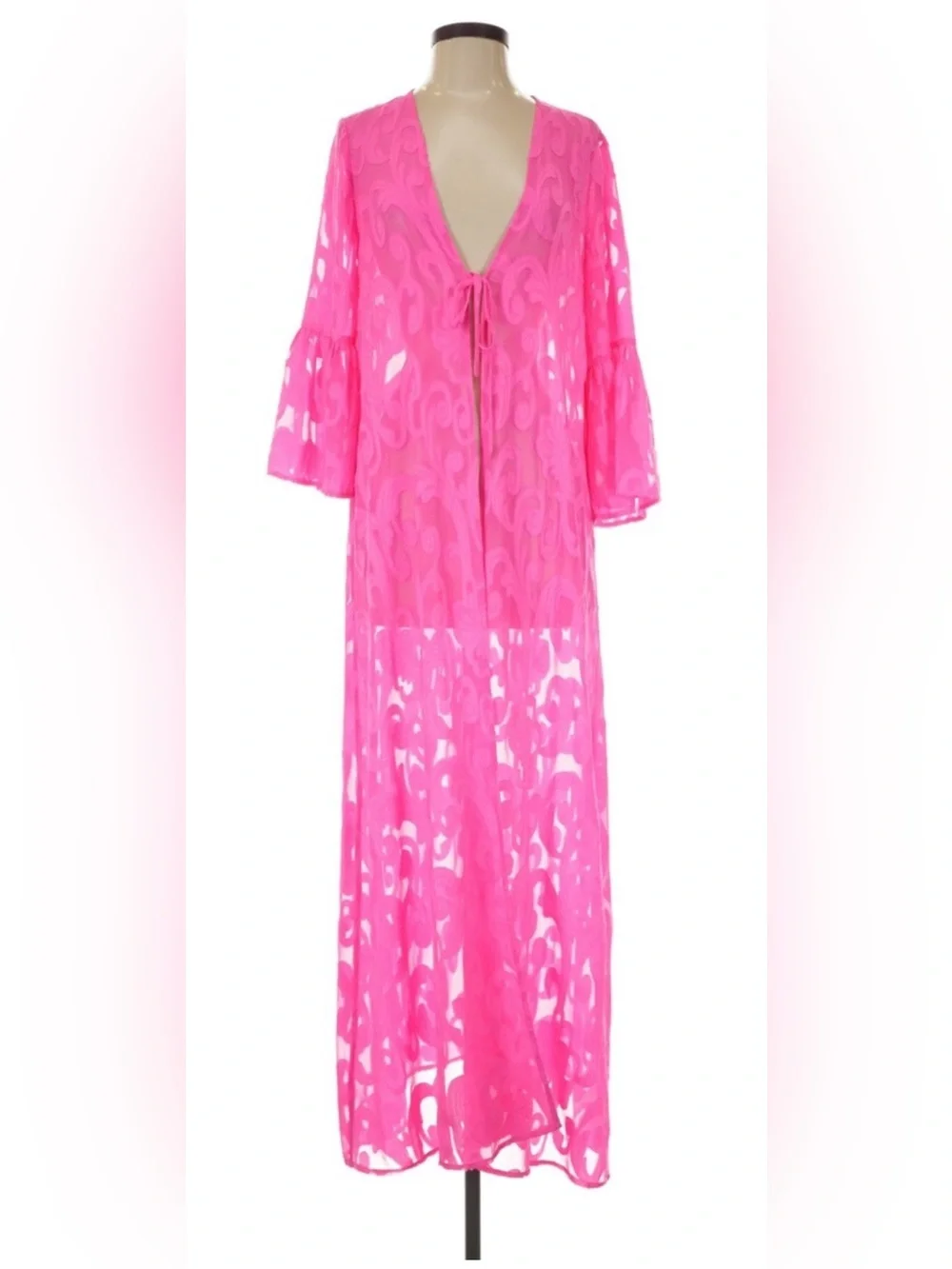 Lilly Pulitzer Motley Maxi Cover-Up dress Aura Pink Poly Crepe Swirl Clip lace